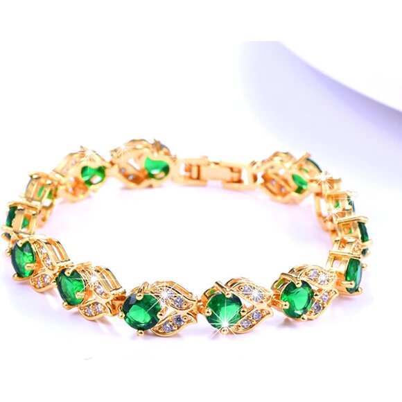 Elegant 18K Gold Plated Cubic Zirconia Chain Bracelet - Resizable, Colorful, Per - Picture 4 of 8